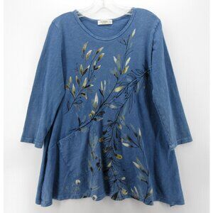 Jess & Jane Top Small Blouse Art to Wear Floral Botanical Lagenlook